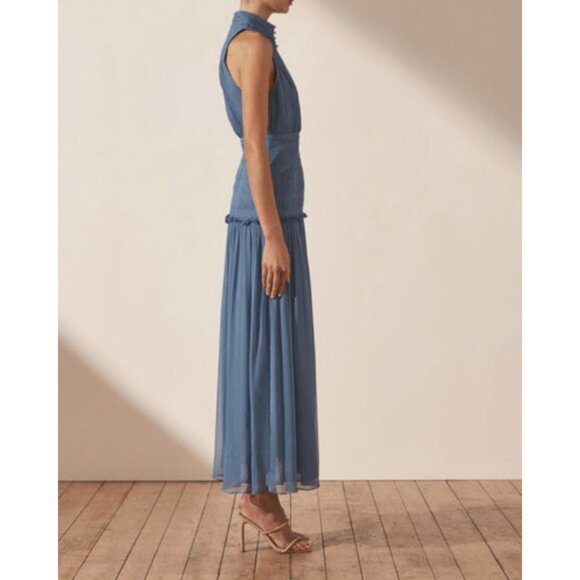 Shona Joy Noemi Dress Ocean Blue Sleeveless Mock Neck Maxi US 4 $525 - Picture 3 of 14